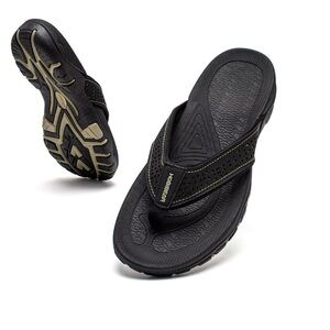 HOBIBEAR Mens 10 Thong Sandals Arch Support Indoor and Outdoor Flip Flop Black